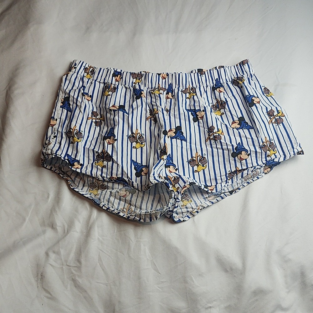 Primark Disney Fantasia Sleep Shorts Sorcerer Mickey Blue Stripe Women's Size XL